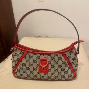 GUCCI Red/Navy GG Canvas Abbey Small Shoulder Bag